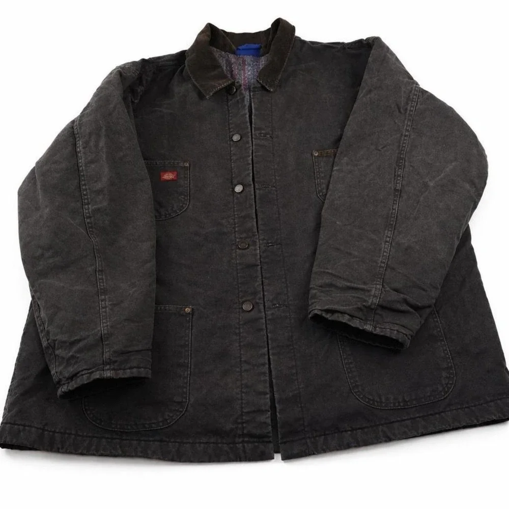 Dickies‎ Blanket Lined Duck Canvas Work Jacket Black Corduroy Collar Chore 4XL
